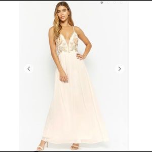 Metallic floral ivory maxi dress